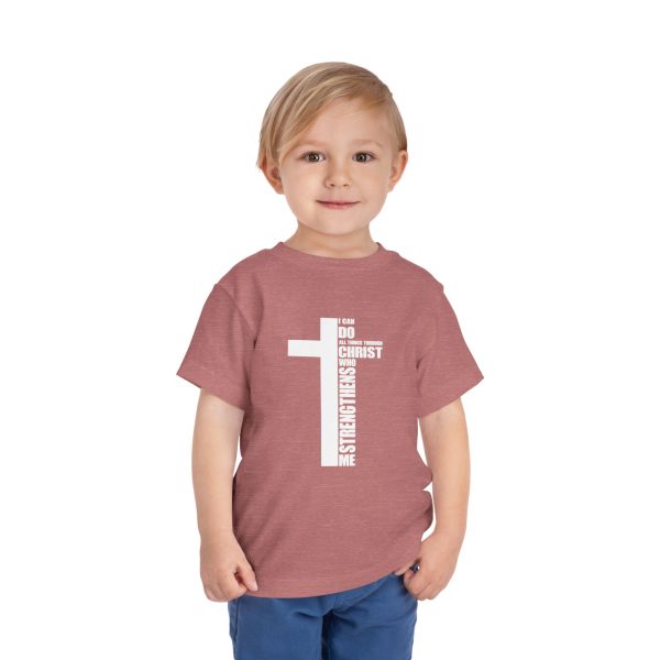 Little Believer's Strength Kids Faith Tee - I Can Do All Things Through Christ Cross Shirt - Image 3